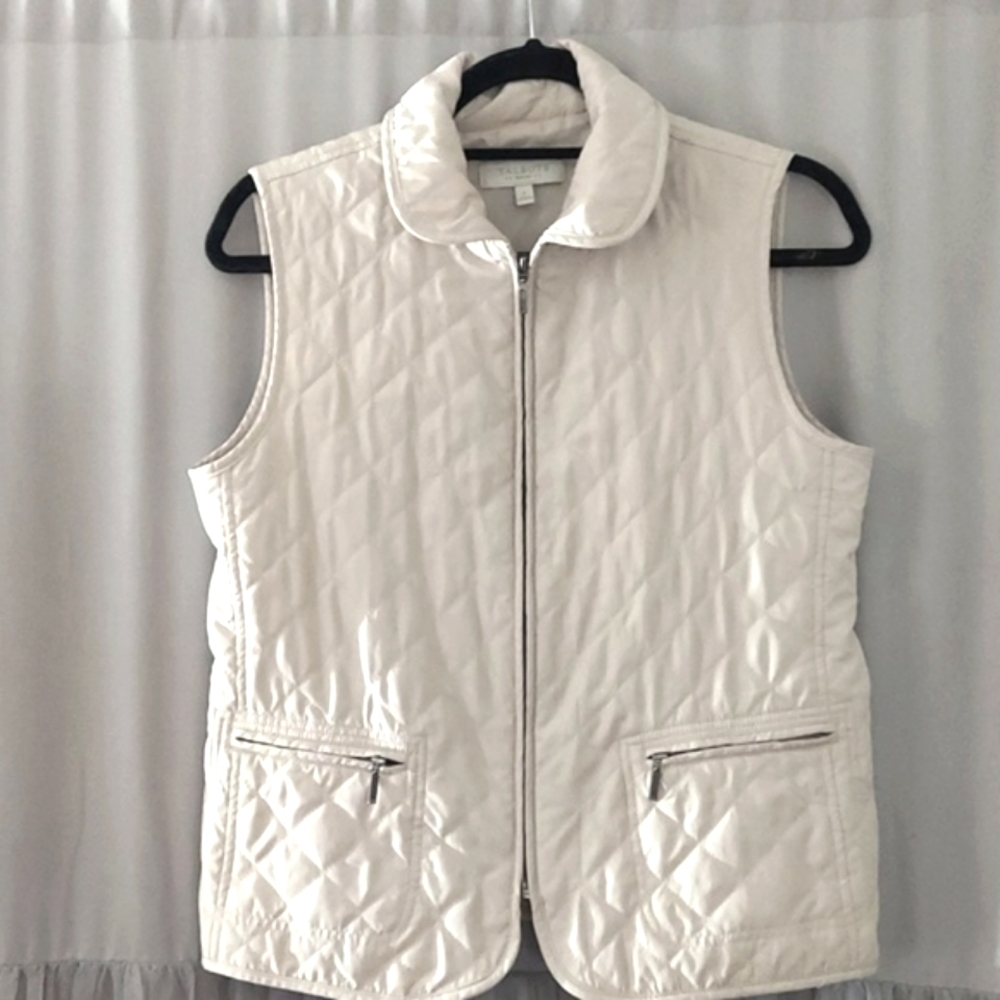 TALBOTS Quilted lightweight Front zip Vest Beige Sz P